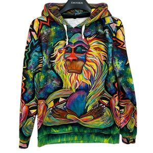 Electro Threads Men’s Rafiki Hoodie Sweatshirt Skateboard Psychedelic‎ Lion King
